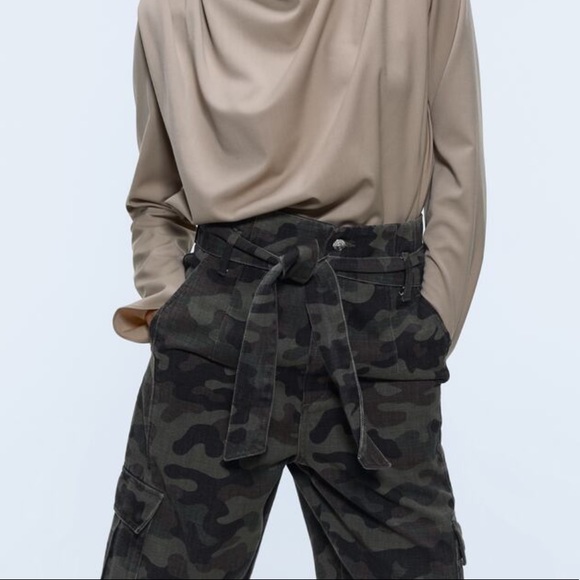 ZARA CAMO PAPER BAG PANTS - Picture 4 of 5